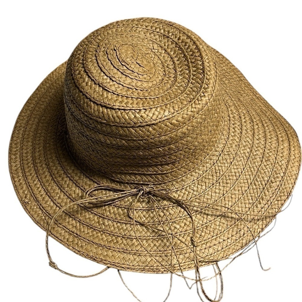 Brown Straw Wide Brim Floppy Hat Boho Beach Sun Hat OS
